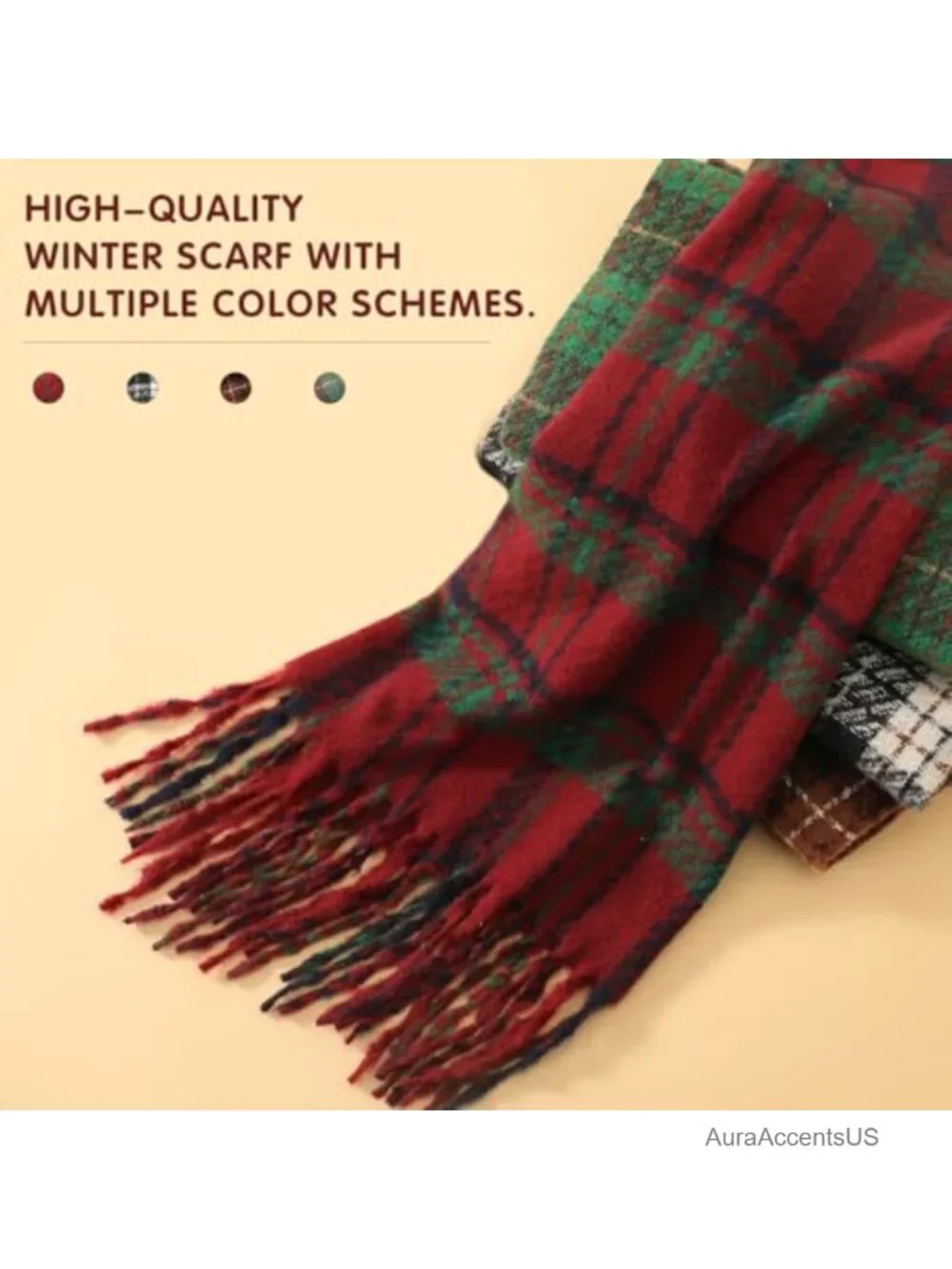 Oversized Plaid Winter Scarf Shawl Wrap Tassel Cashmere Feel Blanket Scarf